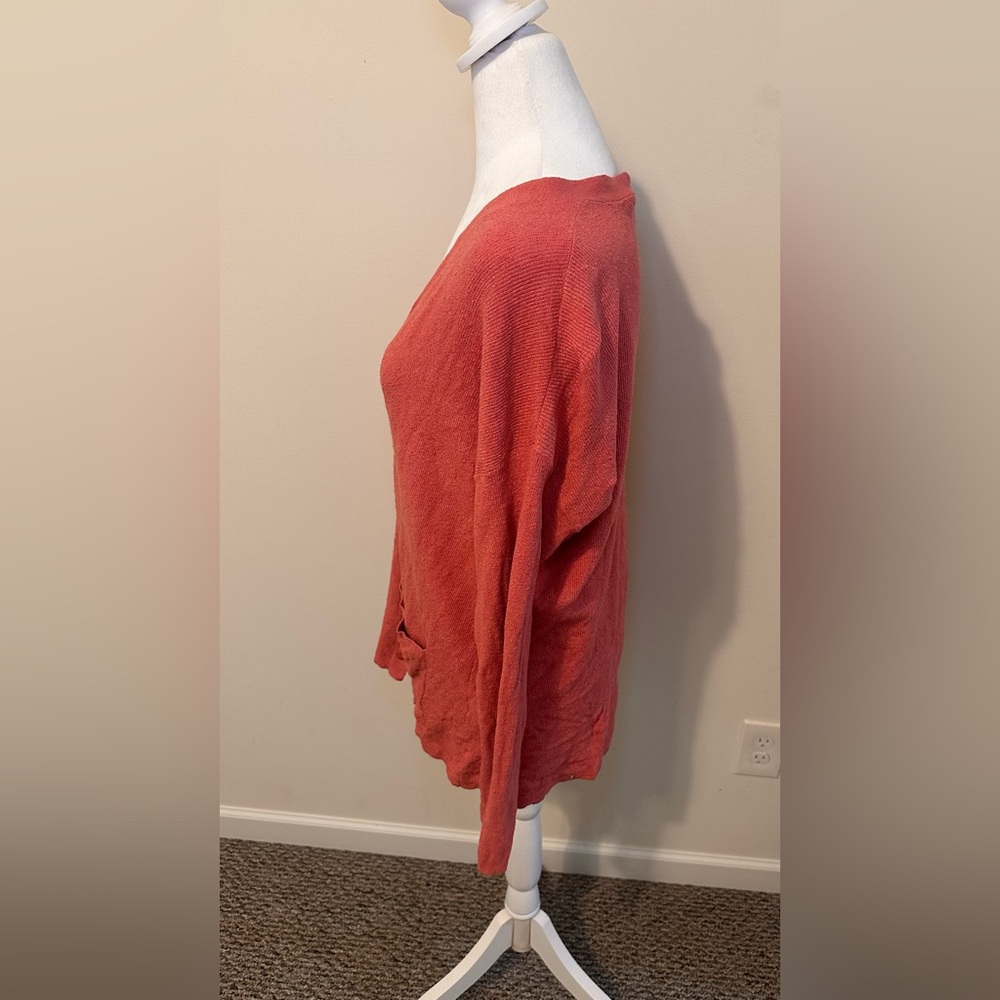 Eileen Fisher Soft Ribbed Coral Cardigan With Big Pockets Size Large - Picture 3 of 7